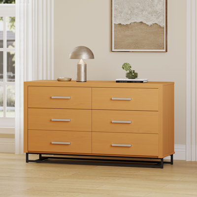 Vintage Style Six-Drawer Chest, Brown-Yellow