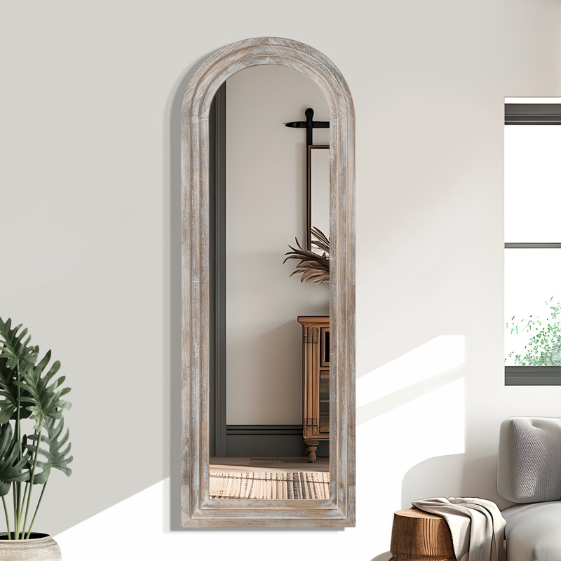 Miroir mural en bois massif 71 po H, Blanc patiné, 71 po x 31 po