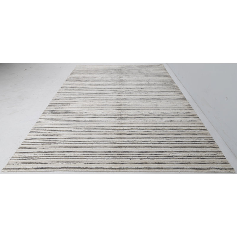 Hand Knotted Striped Area Rug in Gray