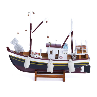 Colefax Brown Wood Sailboat Model With Cloth Bags Tabletop Statue Home Decor Gift