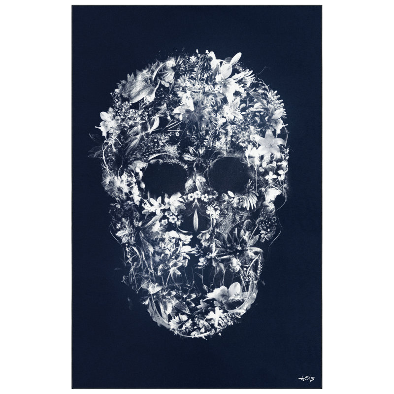 Tapis lavable Skull Silhouette 5 pi x 8 pi, douceur céleste avec envers antidérapant, Rectangle 5 pi x 7 pi 6 po