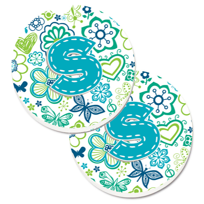 Sous-verre à fleurs et voitures papillons, S, Bleu sarcelle