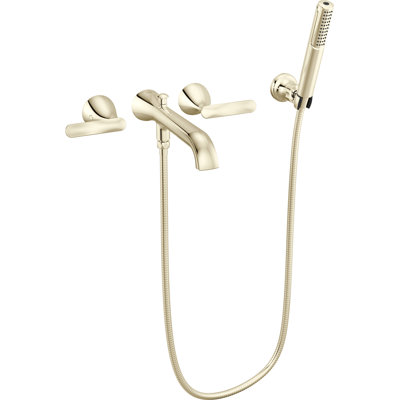 Delta Bonacci Two Handle Wall Mount Tub Filler, Trim with Hand Shower, Lumicoat Polished Nickel (Valve Not Included)