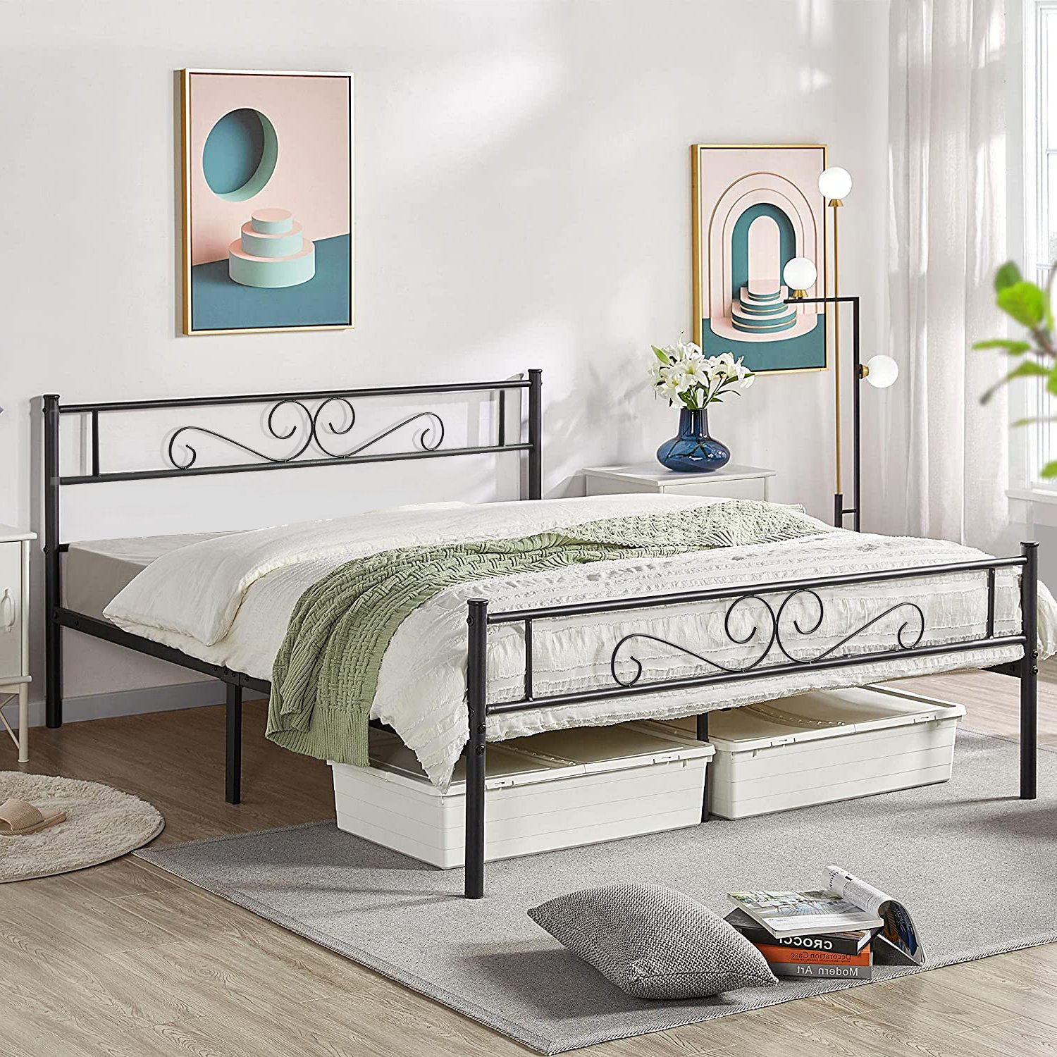 Trent Austin Design® Kempst Metal Platform Bed Frame With Headboard And ...