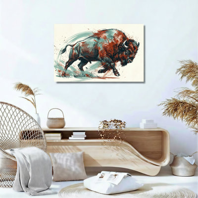Ensemble de 1 tableau sur toile « Charge de bisons »