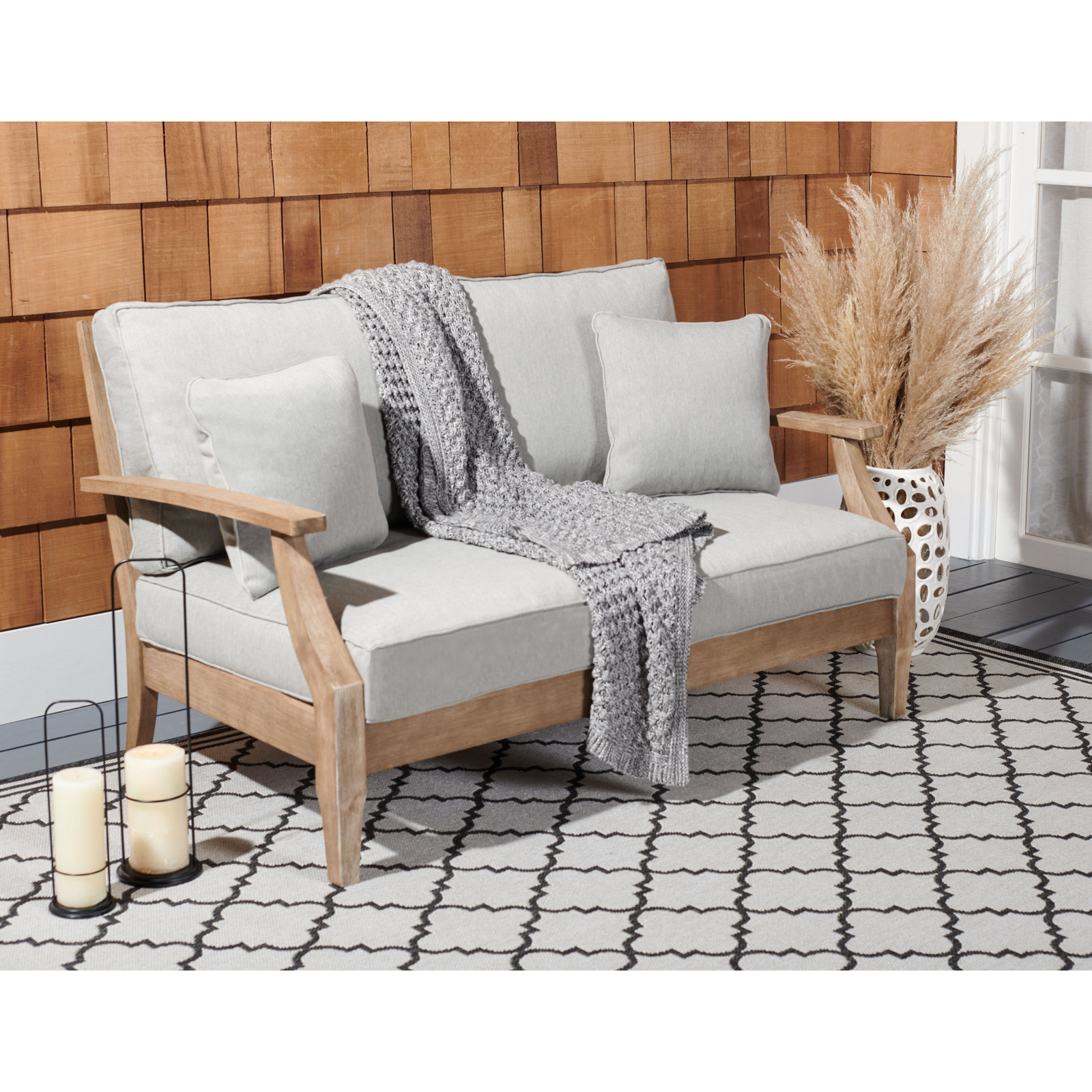 Samya 56" Eucalyptus Patio Loveseat, Natural/Gray