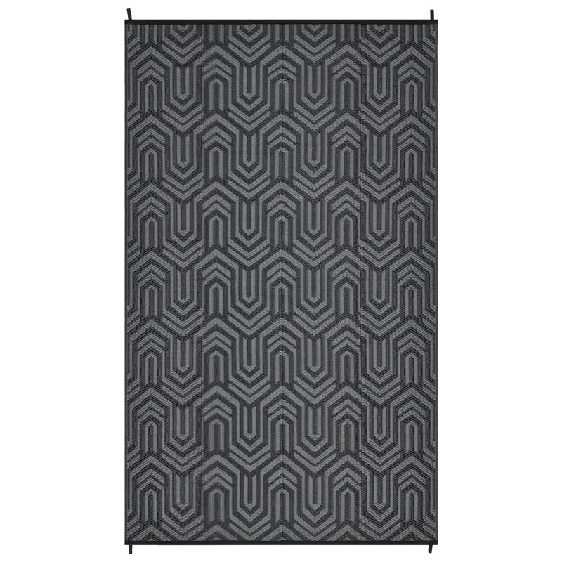 Waterproof Reversible Patio Rug for RV Deck Backyard Camping Picnic, Black, Rectangle 10' x 14'