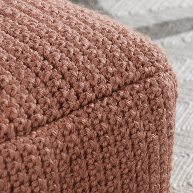 Prism 18" Wide Handwoven Square Pouf, Terra Cotta