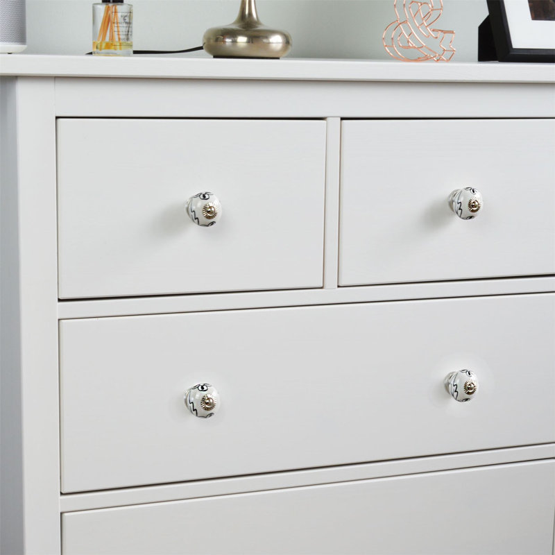 Nicola Spring - Round Ceramic Cabinet Knobs - Black Flower