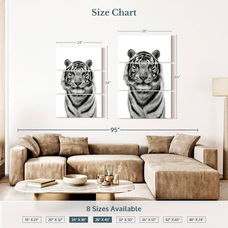 Tigre du Bengale monochrome Brampt, H 38 po x l 24 po