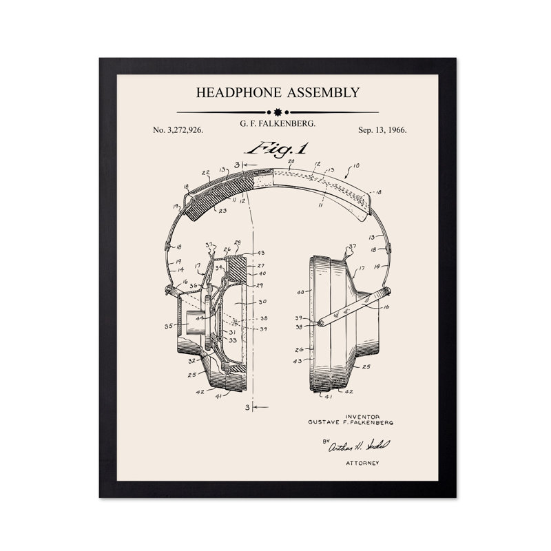 Plan d'assemblage du casque d'écoute, 12"H x 16"W, Poster, Black Framed