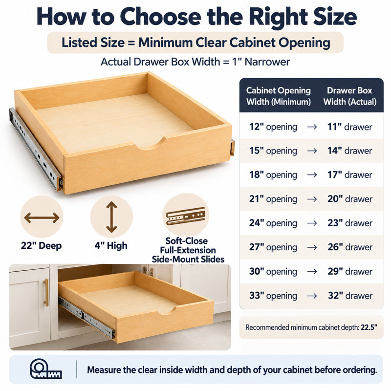12" Cabinet Opening – 11"W x 22"D Soft-Close Pull-Out Drawer, 12"