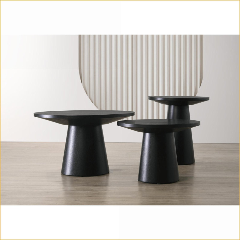 Ensemble de 3 tables basses Jasper noir ébène – Tables d'appoint et consoles polyvalentes pour le salon avec pied central