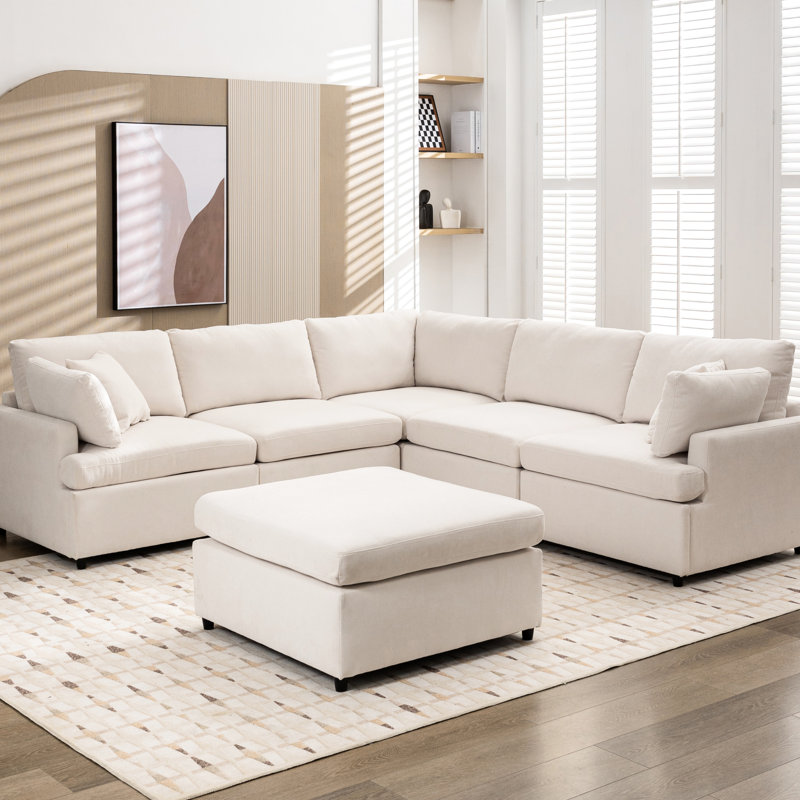 Canapé modulaire amovible à 6 po Canapé en U pour le salon. Spacieux et confortable. Cadre en bois massif. Tissu. Bourre en coton PP. Housses de coussin à fermeture à glissière. Beige L 100,4 po x