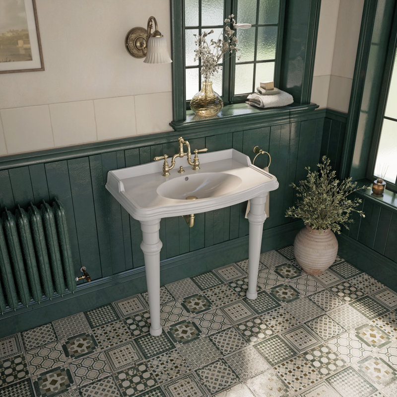 China Rectangular Console Bathroom Sink, Widespread Faucet