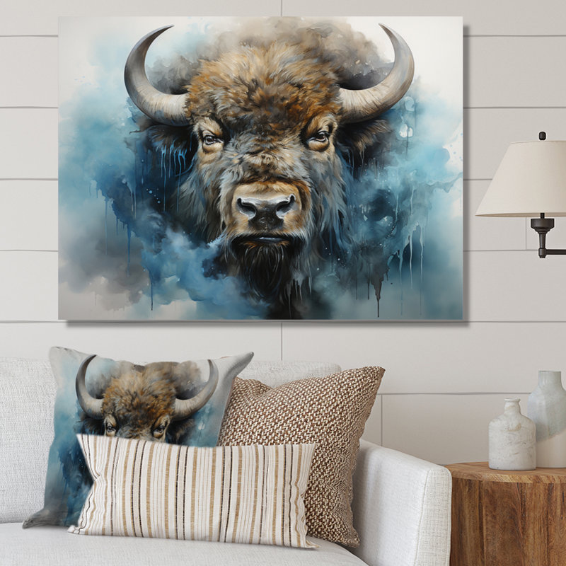 Bison Spirit of the Prairies - Bison Wall Art, H 16 po x l 32 po, Encadrement doré
