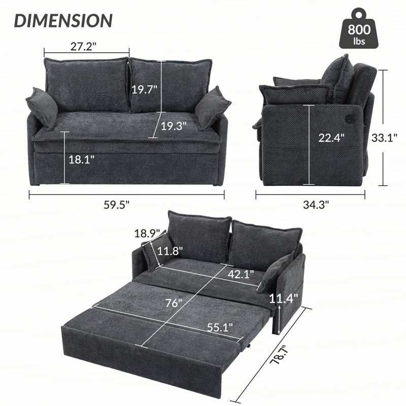 Pull Out Sofa Bed,corduroy Convertible Sleeper Sofa Couch,Side Storage,and USB/C-TYPE Charging Ports Chair for Living Room,Bedroom,Apartment