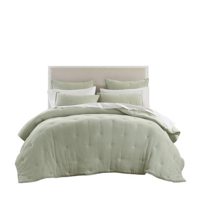 Premium 3-piece Cotton Bedding Sets, Sage Green, All-season Embroidered Quilt Set