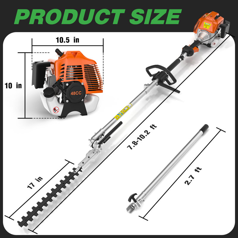 Gas Hedge Trimmer, 2 Cycle 48cc Gas Powered Hedge Trimmer Brush Cutter,Pole Saw with Extension Pole Garden Trimming Tools for Tree Trimming and Branch Cutting