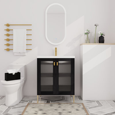 Ensemble de meuble-lavabo autoportant avec lavabo en céramique imperméable Mercer41