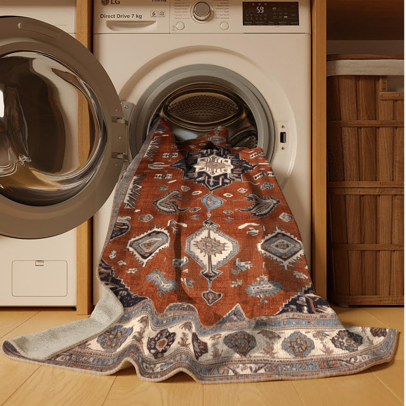 Machine Washable Persian Brown Area Rug, Square 8'