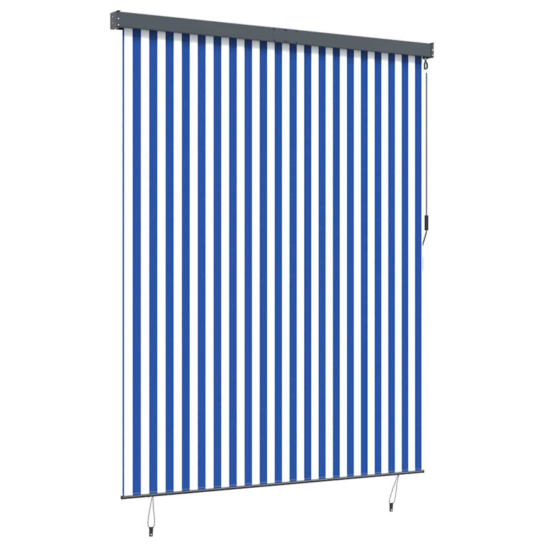 Vidaxl Outdoor Roller Blind Striped Fabric, Blue/white, 250cm L x 200cm W