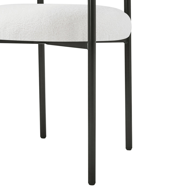White Upholstered Metal Arm Chair with Slat Back
