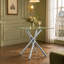 Table de bar moderne en métal galvanisé avec plateau en verre trempé, table de pub robuste à pieds croisés pour bar à la maison, îlot de cuisine, salon
