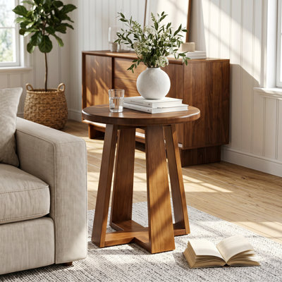 Solid Wood Round End Table, Mid-Century Modern Side Table