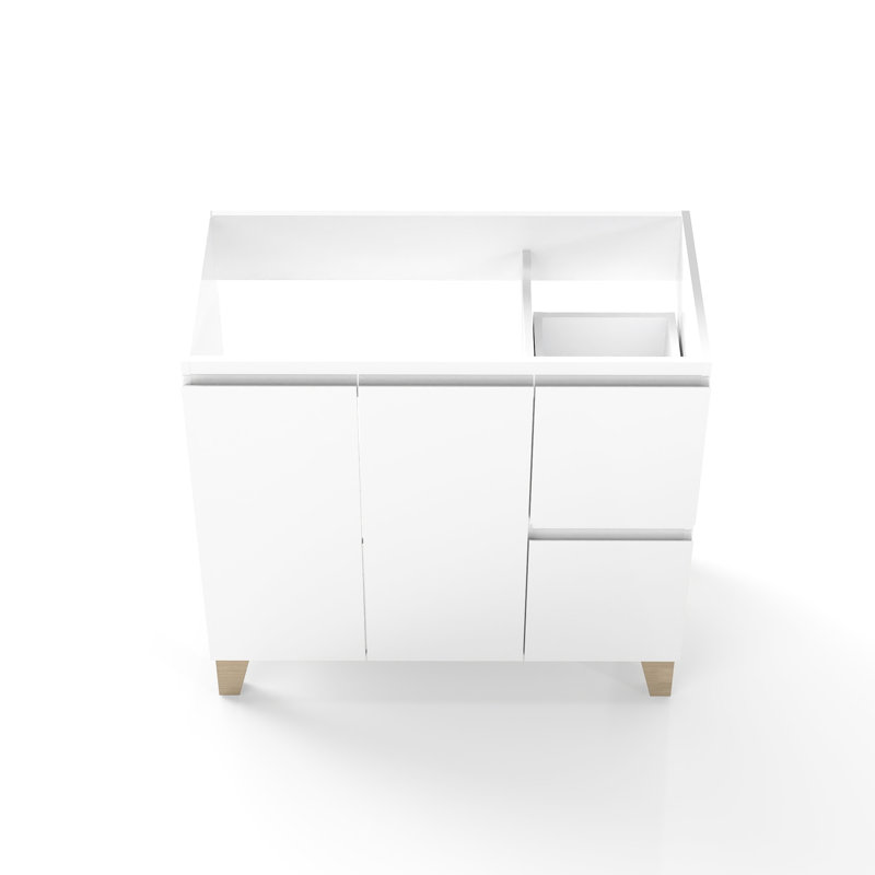 Meuble-lavabo de 36 pouces: 2 grands tiroirs, système de fermeture en douceur, poignée, finition blanche, support en bois massif naturel, compatible avec le meuble-lavabo moderne: conception à poignée, brillant pour la céramique