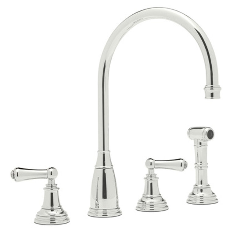 Georgian Era Double Handle Kitchen Faucet With Accessories, Level, Polished Nickel