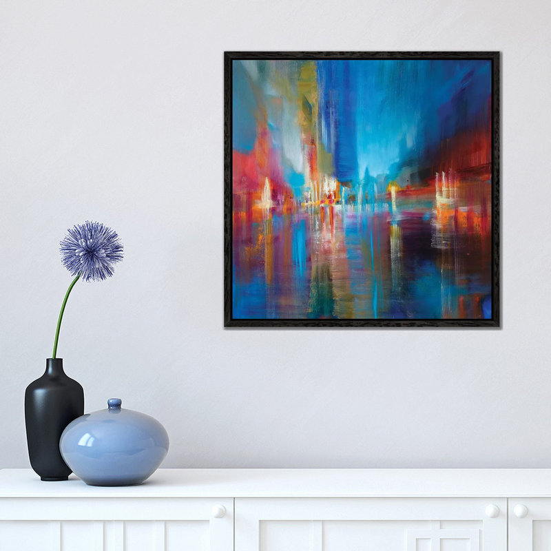 The Lake by Annette Schmucker - Painting on Canvas, 45.72 cm H x 45.72 cm W, Black Framed