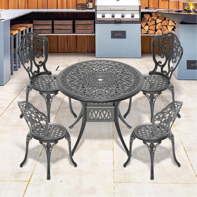 Ensemble de 5 pièces de mobilier de salle à manger en fonte d'aluminium toutes saisons avec cadre noir