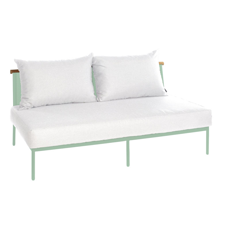 Canapé de patio extérieur en teck avec coussins, Vert Panamone, Vert pastel