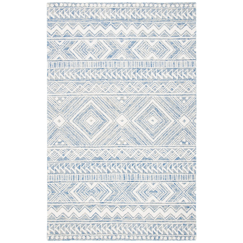 Kyndall Southwestern Handmade Tufted Wool Blue/Ivory Area Rug, Rectangle 3' x 5'