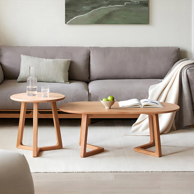 Burlywood Solid Wood Oval Coffee Table Sets