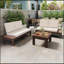 Ensemble de canapés d'extérieur en PEHD 3 pièces, canapés avec accoudoirs gauche et droit, sièges modulaires rembourrés, table basse, jardin