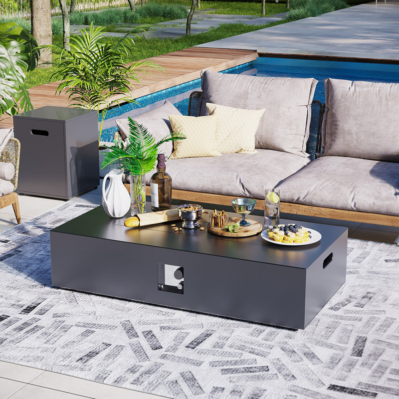 Table de foyer d'extérieur au propane avec couvercle Drumawillin H 12,2 po x l 17,3 po, Gris foncé
