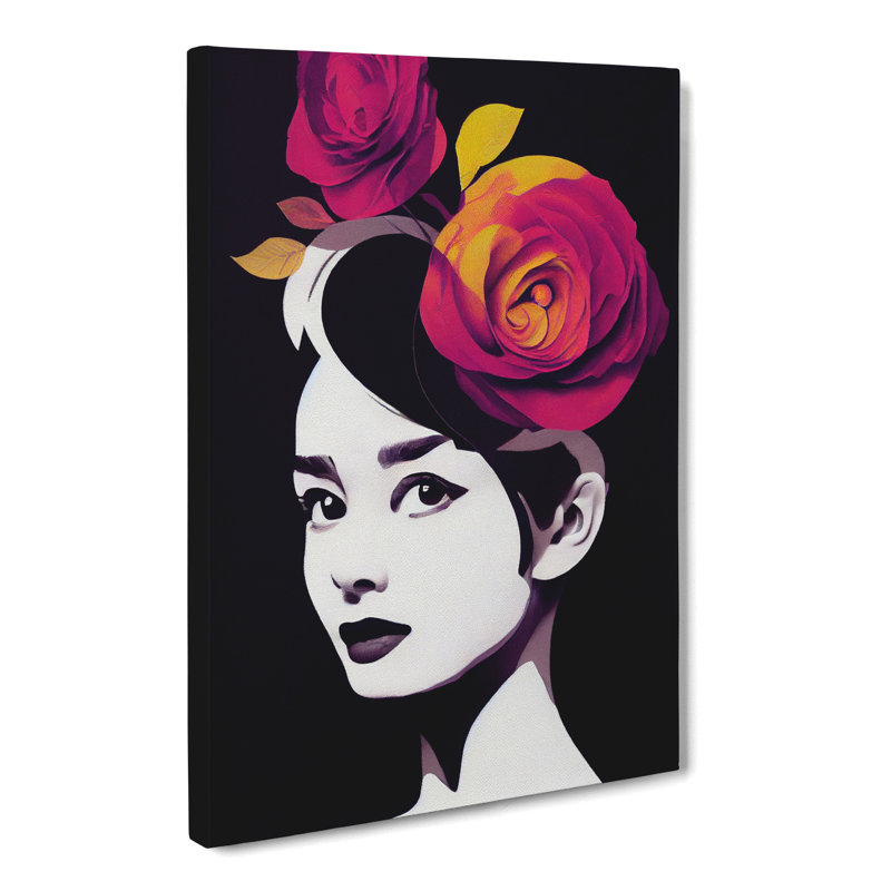 Argaki Floral Woman - Wall Art, 50cm H x 35cm W x 3cm D, Wrapped Canvas, No Matte