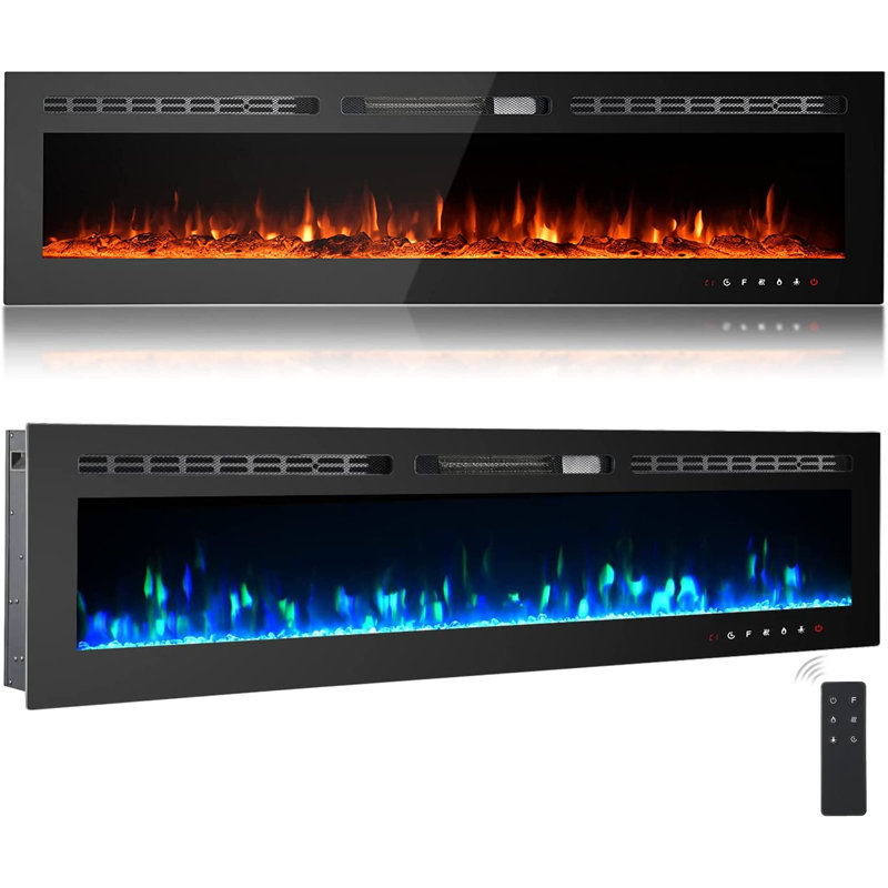 Eul 17 Stories Black Electric Fireplace, 43cm H x 178cm W x 14cm D