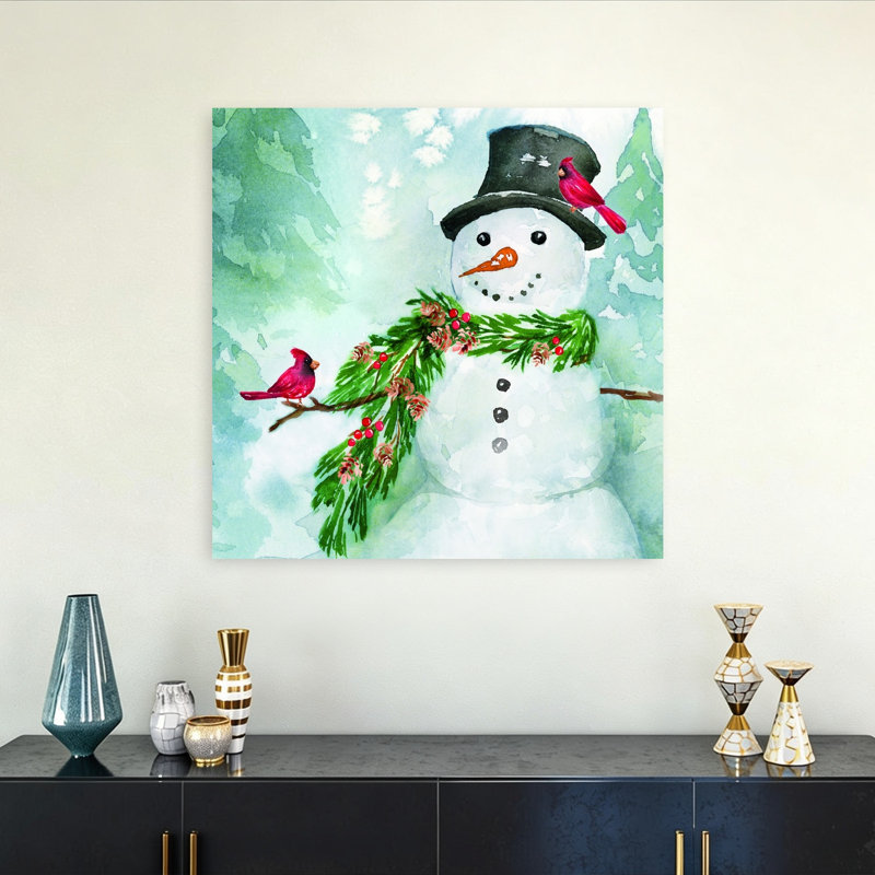 Snowman Abstract Contemporary Bird Landscape Nature Wall Art Print, 81.28cm H x 81.28cm W