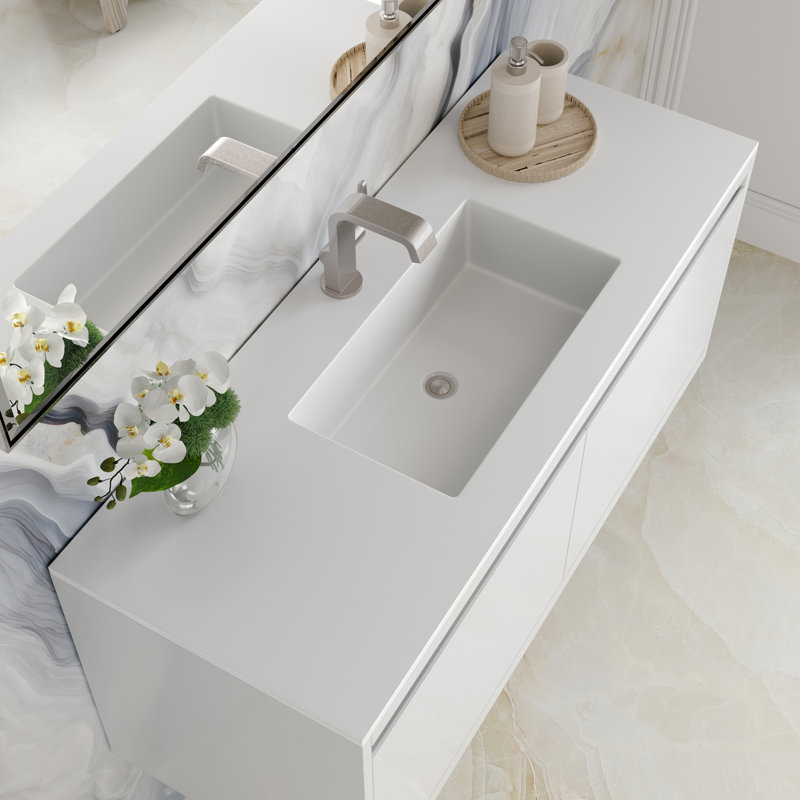 Mantova 47.25'' W Single Vanity, Glossy White, Glossy White/Champagne Brass