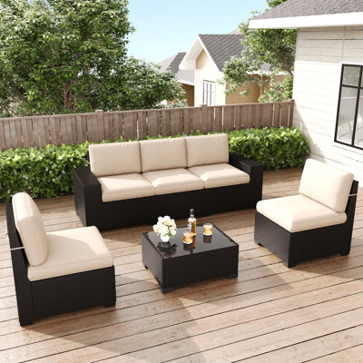  Ensemble de meubles de patio 6 pièces, ensemble de conversation modulaire en rotin noir