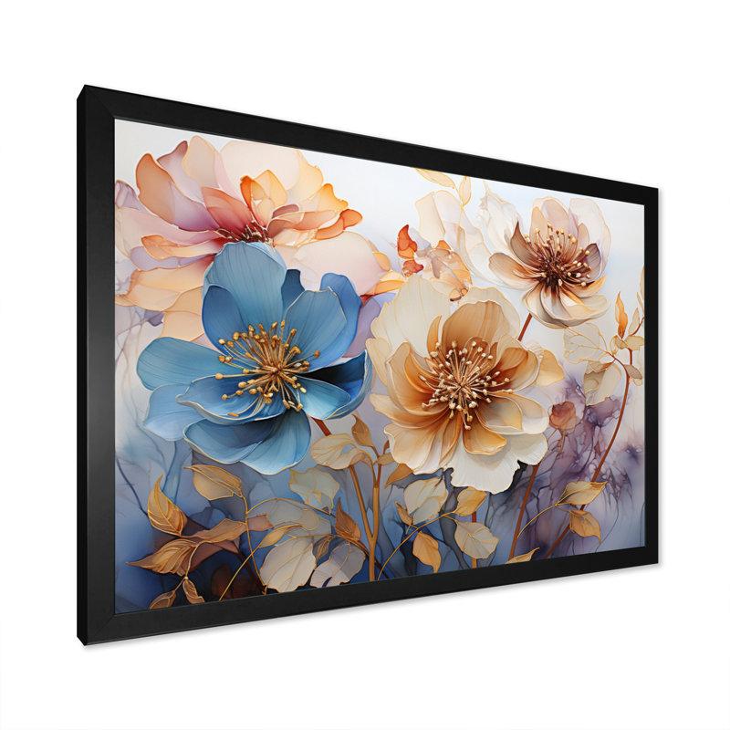 Fleurs bleues mystiques - imprimé, H 12 po x l 20 po x P 1 po, Cadre simple noir