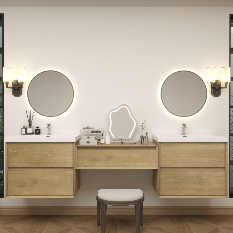 Aliki 96" Wall Mounted Vanity With Reinforced Acrylic Sink In Oak, Oak