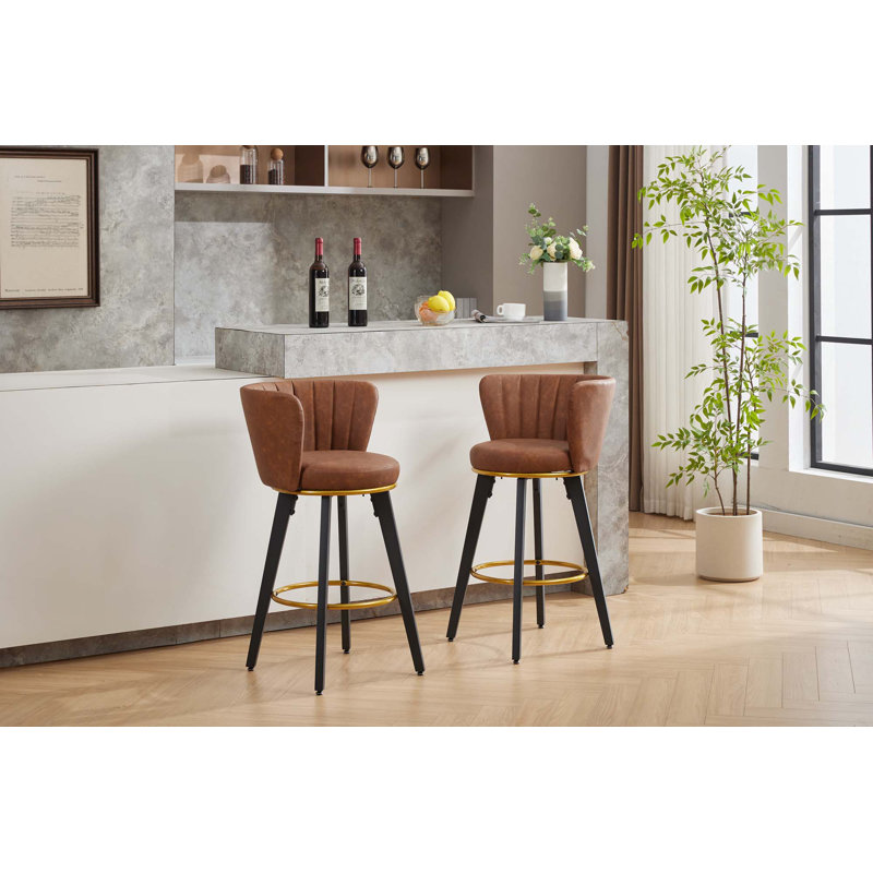 360° Swivel Upholstered Counter Height Bar Stools(Set Of 2), Brown