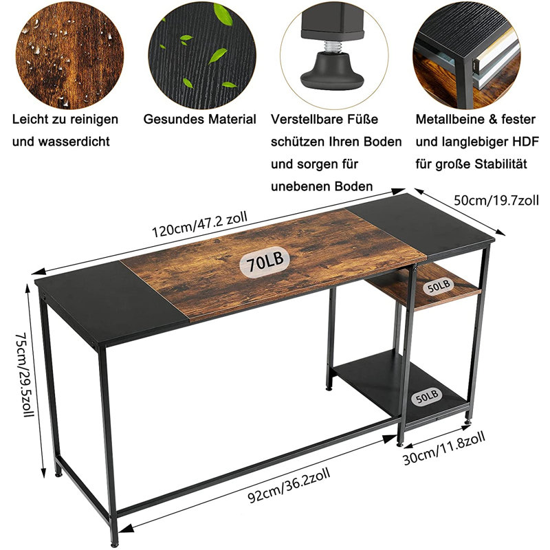Leysin Metal Base Desk Shell, 76cm H x 120cm W x 50cm D, Black