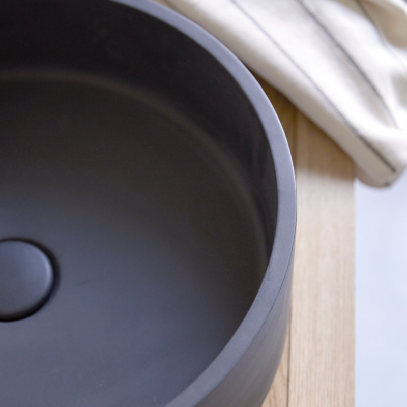 Gina Round Black Terrazzo Bathroom Sink, Black