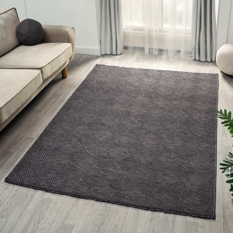 Tapis moderne à carreaux antidérapant lavable, Rectangulaire 8 pi x 10 pi