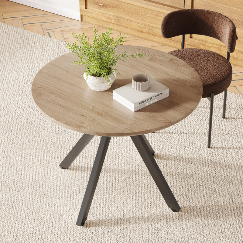 Table de salle à manger 47,2 "en bois massif pour 4 à 6 personnes avec base piédestal entrecroisée, Naturel, Noir